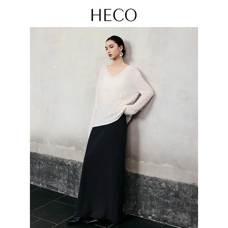 HECO Star Flower Embroidered V-Neck Wool Blend Knit Sweater