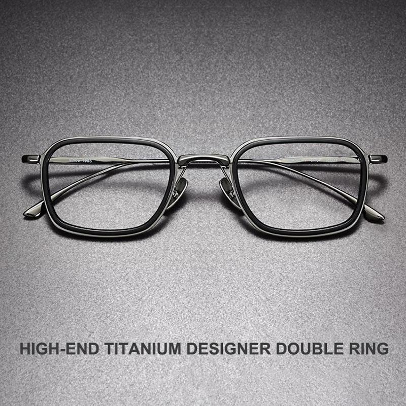Retro Luxury Ultra-Light Half-Titanium Glasses Frame Women Square Eyeglasses Double-Rim Design Men Business Casual Spectacles