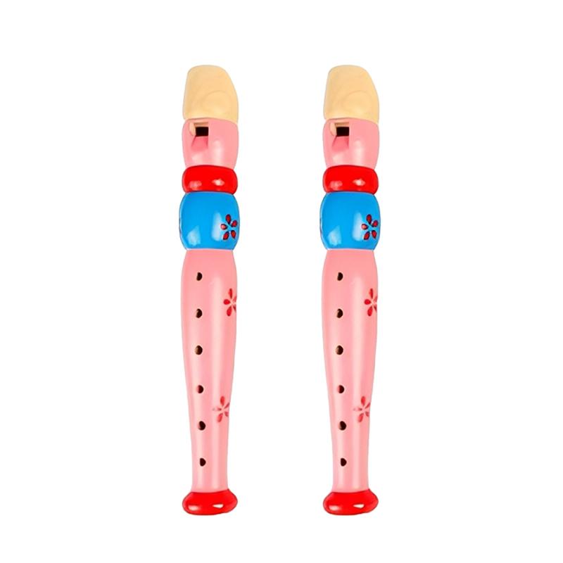 2pcs Wooden Flute 20cm Colorful Children Music Instrument Trumpet Buglet Hooter Kids Educational Learning Musical Toys TMZ
