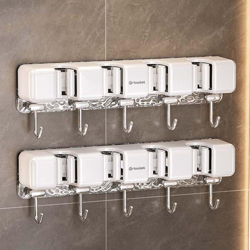 

Self-Adhesive Mop Broom Holder Plastic Mop Broom Organizer Broom Hanger Shelf for Home белый