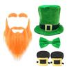 Green Tall Hat Beard for Saint Patrick Day with Bowtie Festival Decors Irish National Day Gathering Party Costume Props