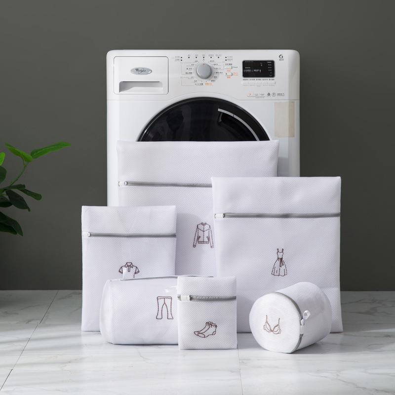 4/6pcs Embroidered Style Laundry Bag Double Layer Thickened Clothes Cleaning Protect Bag Anti-deformation Clothing Organizer