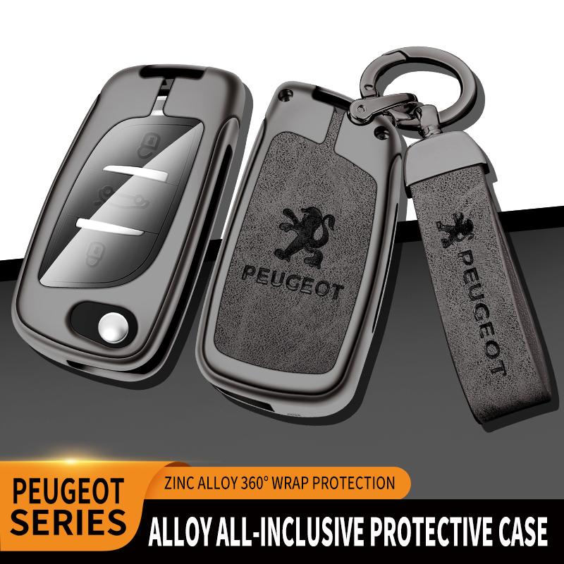 Zine Alloy Leather Car Smart Remote Key Case Shell Cover Protection for Peugeot 107 207 306 307 407 308 607 Keychain Accessories