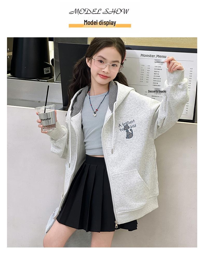 Girls' 2026 Spring/Autumn Hooded Jacket - Stylish, Fashionable, Casual Top for Older Children