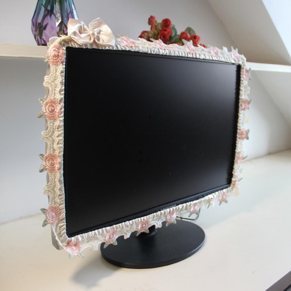 

Мягкий тканевый чехол для монитора компьютера, кружевной дизайн, защита корпуса компьютера, компьютерные аксессуары 17 to 22inch бежевый