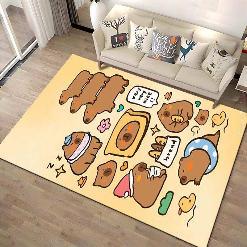 Cute Cartoon Brown Bears Pattern Carpet with Yellow Background Suitable for Use As an Anti-slip for Living Room Bedroom Sofas