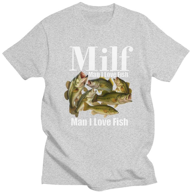 T-shirts Classiques Milf Man I Love Fish Hommes Femmes Manches Courtes Humour T-shirts de Pêche Hauts Graphiques Décontractés Coupe Ajustée Vêtements