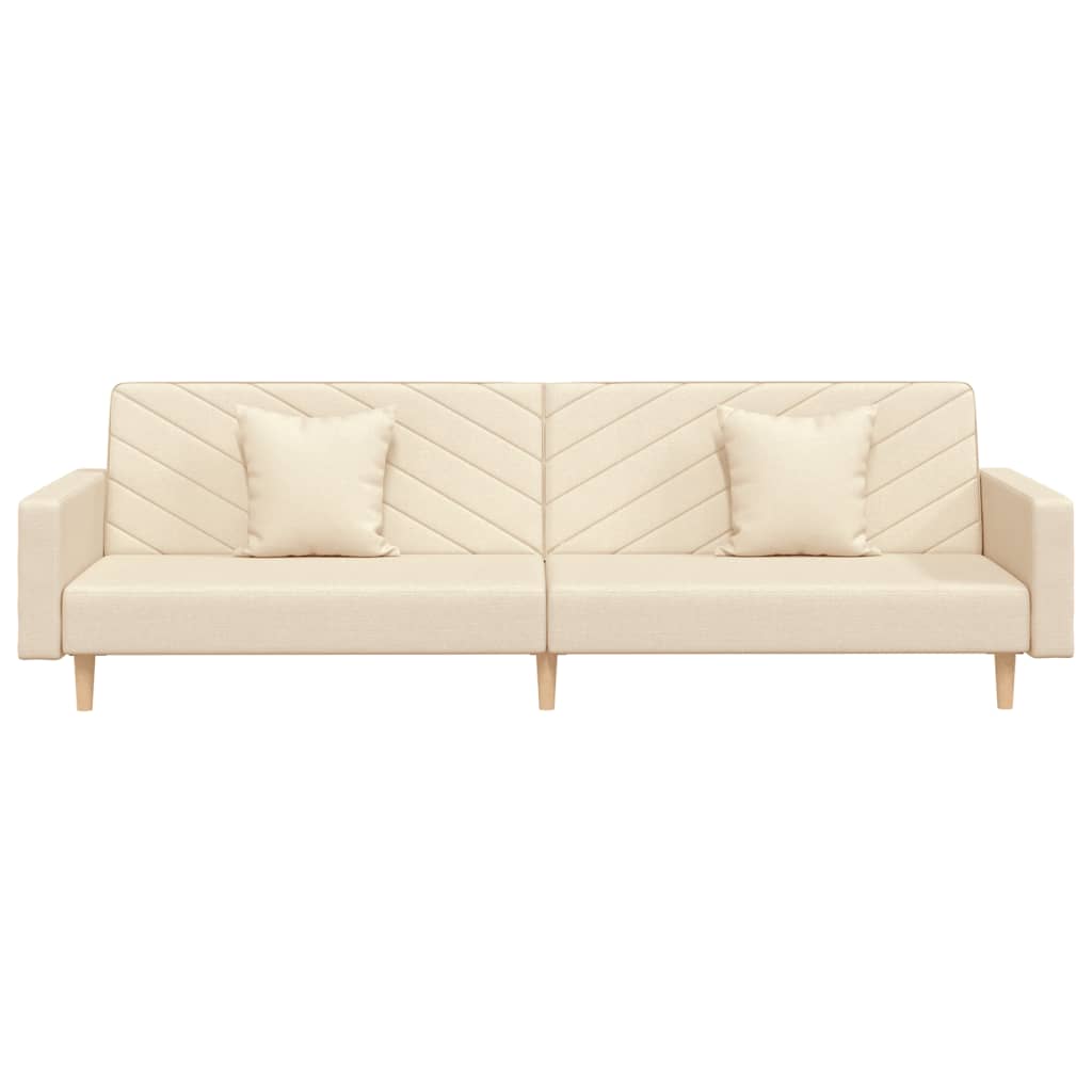 2 Seater Sleeper Sofa with 2 Cushions Cream Fabric