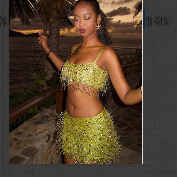 Sexy Tassel Sequin Crop Top & Mini Skirt Women's Set: Cross-Border European & American Fashion