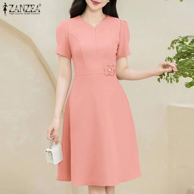 Women Summer V-Neck Casual Short Sleeve Dress
