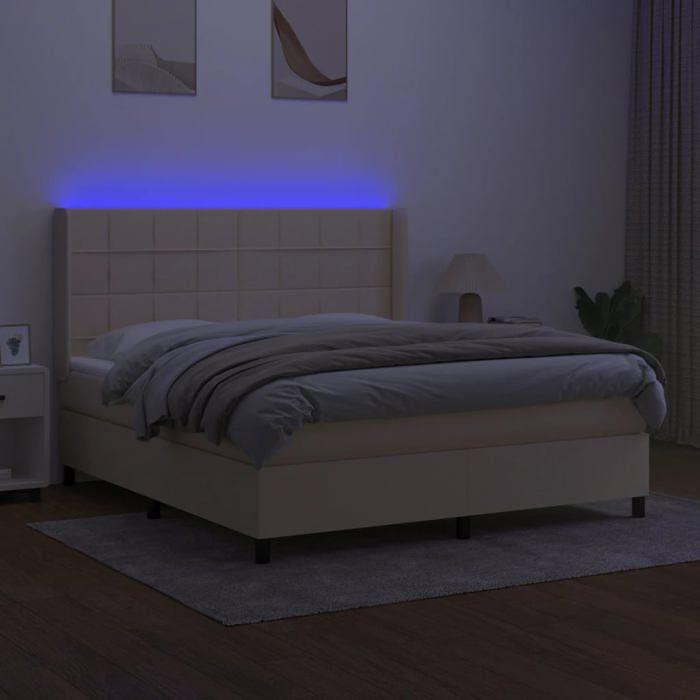 Exclusive House - Slatted Bed Base Mattress and LED Cream 160x200 Cm Fabric