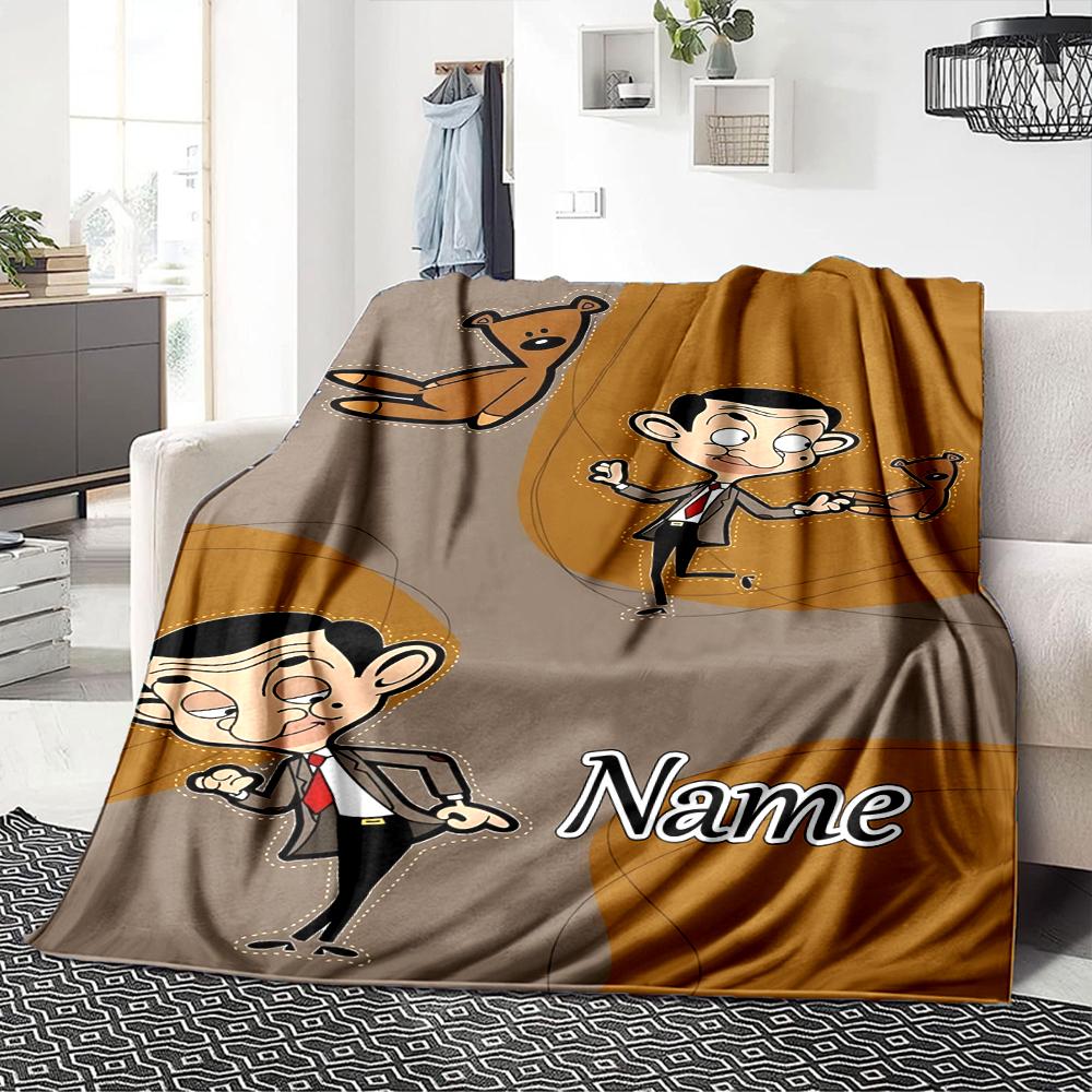 Custom Name Mr. Bean's Adventure Blanket for Couch & Bed, Plush Cozy Fuzzy Blanket Super Soft & Warm Blankets for Fall and Winter. 0908321