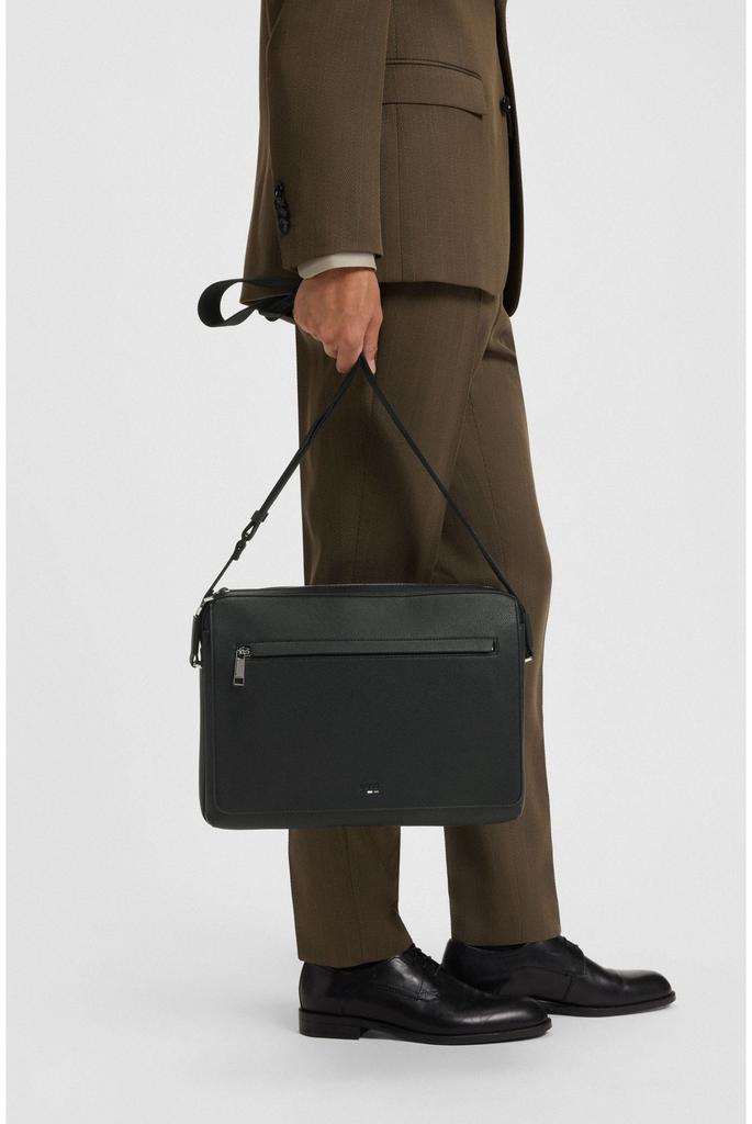 BOSS Grained Faux Leather Messenger Bag with Embossed Logo, Men's, One Size, Black