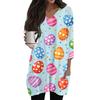 Womens Tops V-neck 3/4 Sleeve Blouses Casual Mid-length Shirts Fashion Print Tunic Tops With Pockets