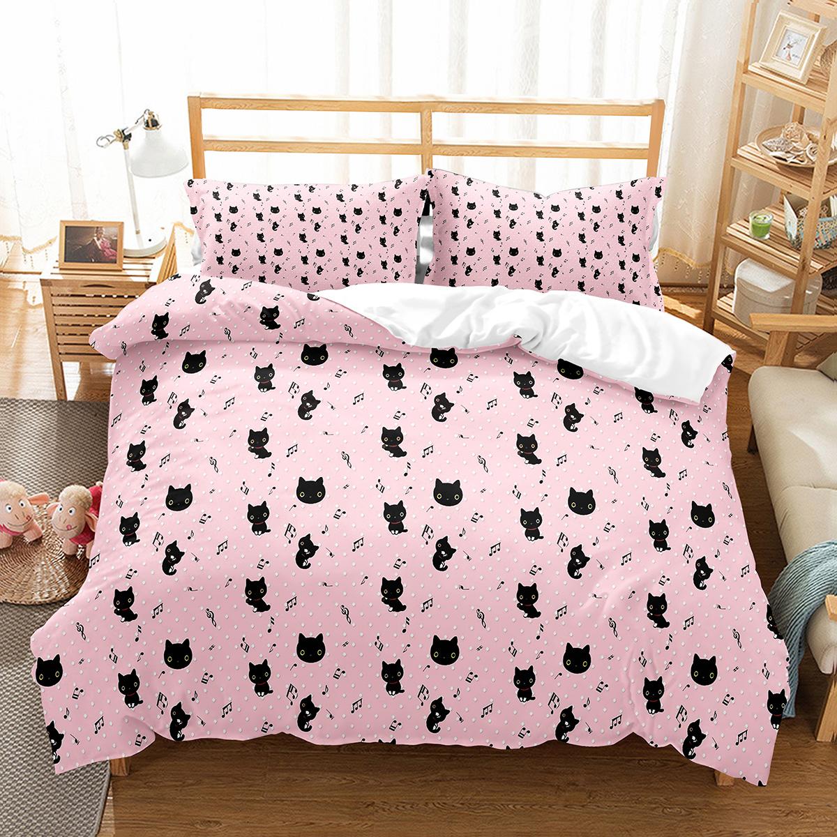 

Stylish Lightweight Cat Pet Cats Pattern Cute Kitten For Boys Polyester Mysterious Size Twin King Quilt Comforter (quilt)-EU Single(135*200cm)3pcs