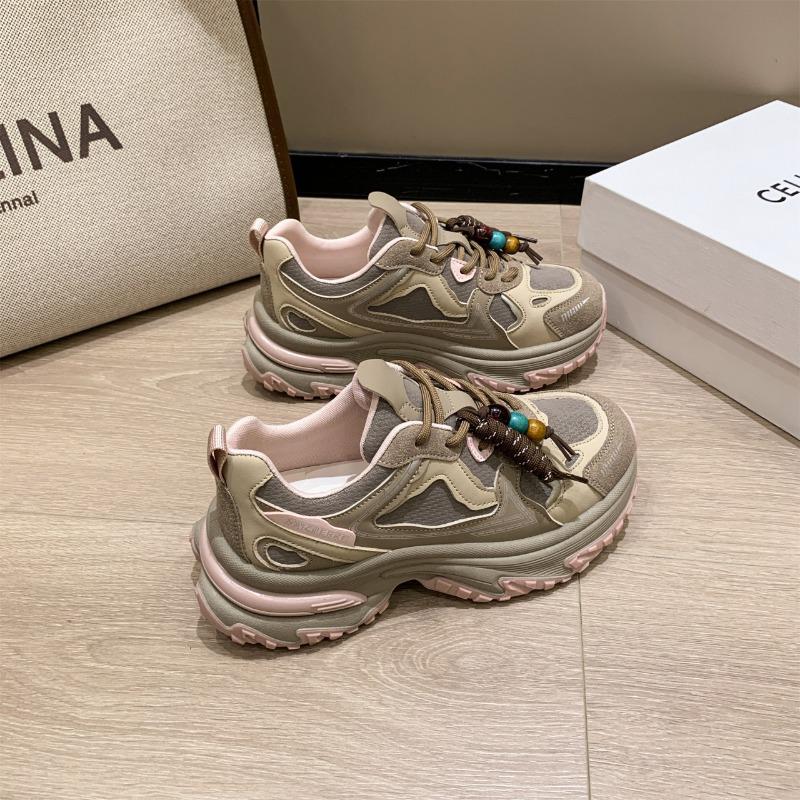 

thick-soled double lace-up shoes versatile sneakers women s autumn new small slim mesh shoes 40