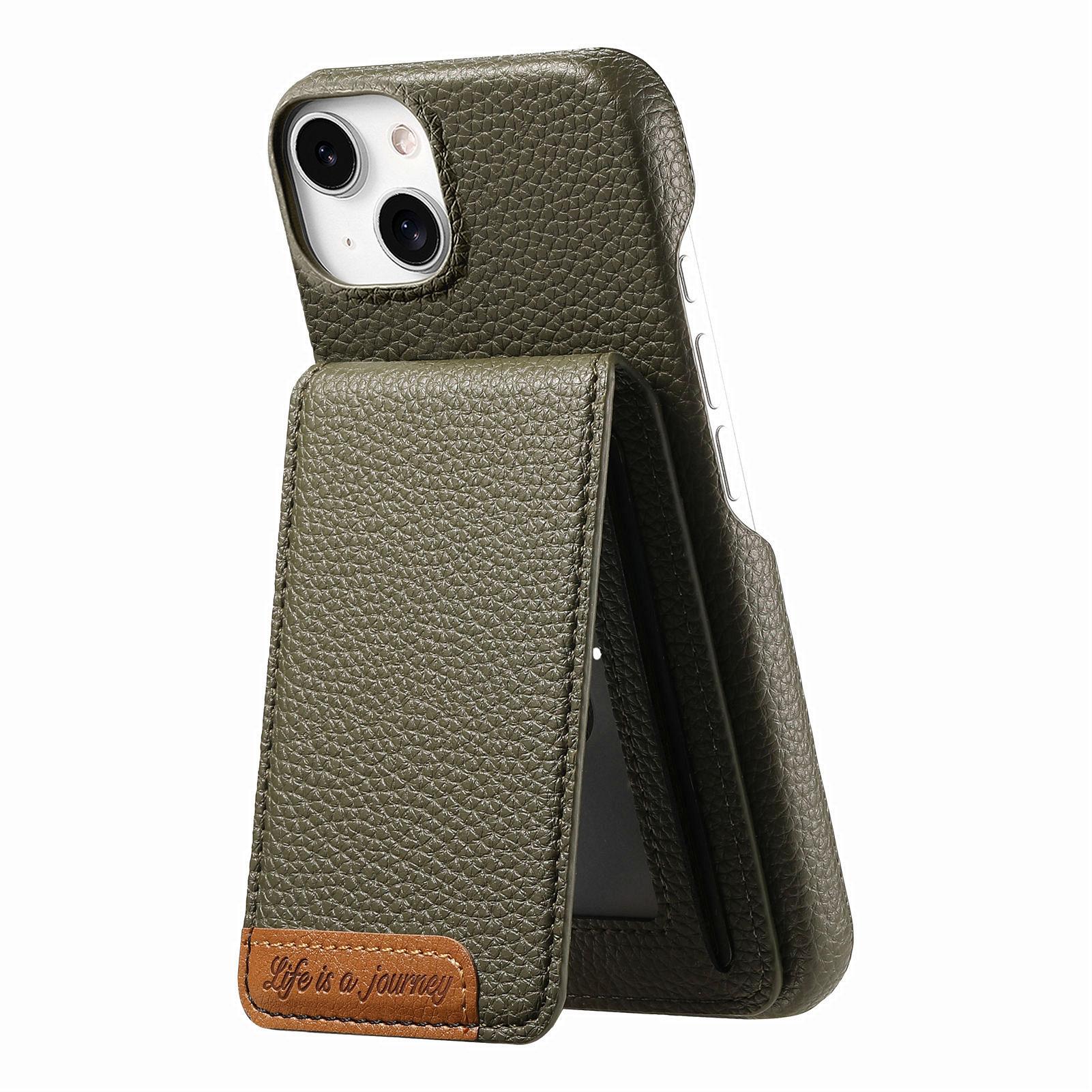 

For iPhone 15 Case RFID Blocking Card Holder Litchi Texture Leather Back Cover Pink