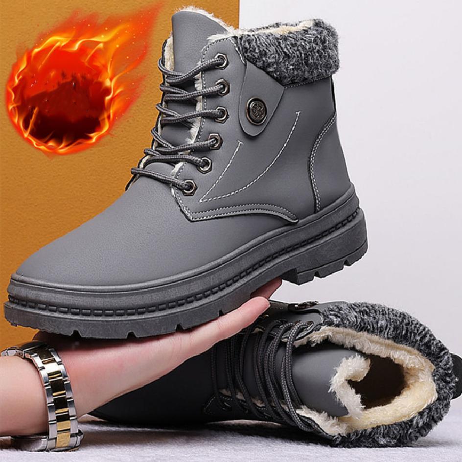 Men Waterproof Martin Boots Winter Plus Velvet Warm Boots Fashion High-top Shoes