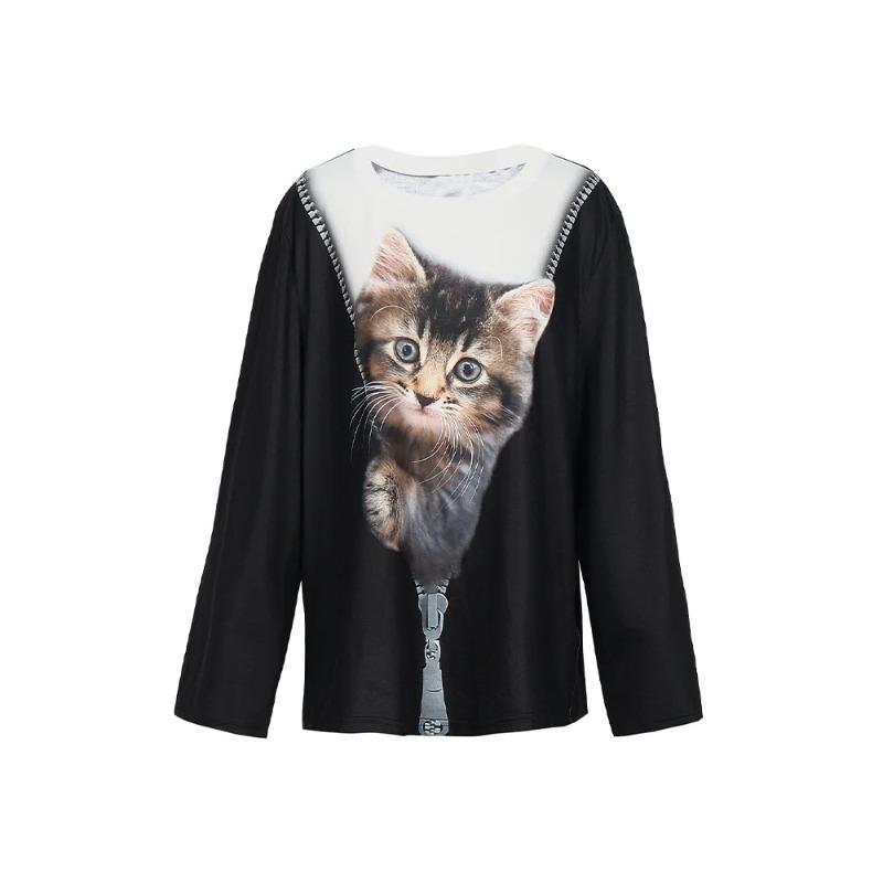 Plus Size Popular Women's T Shirt Long Sleeve Crew Neck T Shirt Colorful Cats Cat 3D Print Oversized Loose Casual Tops