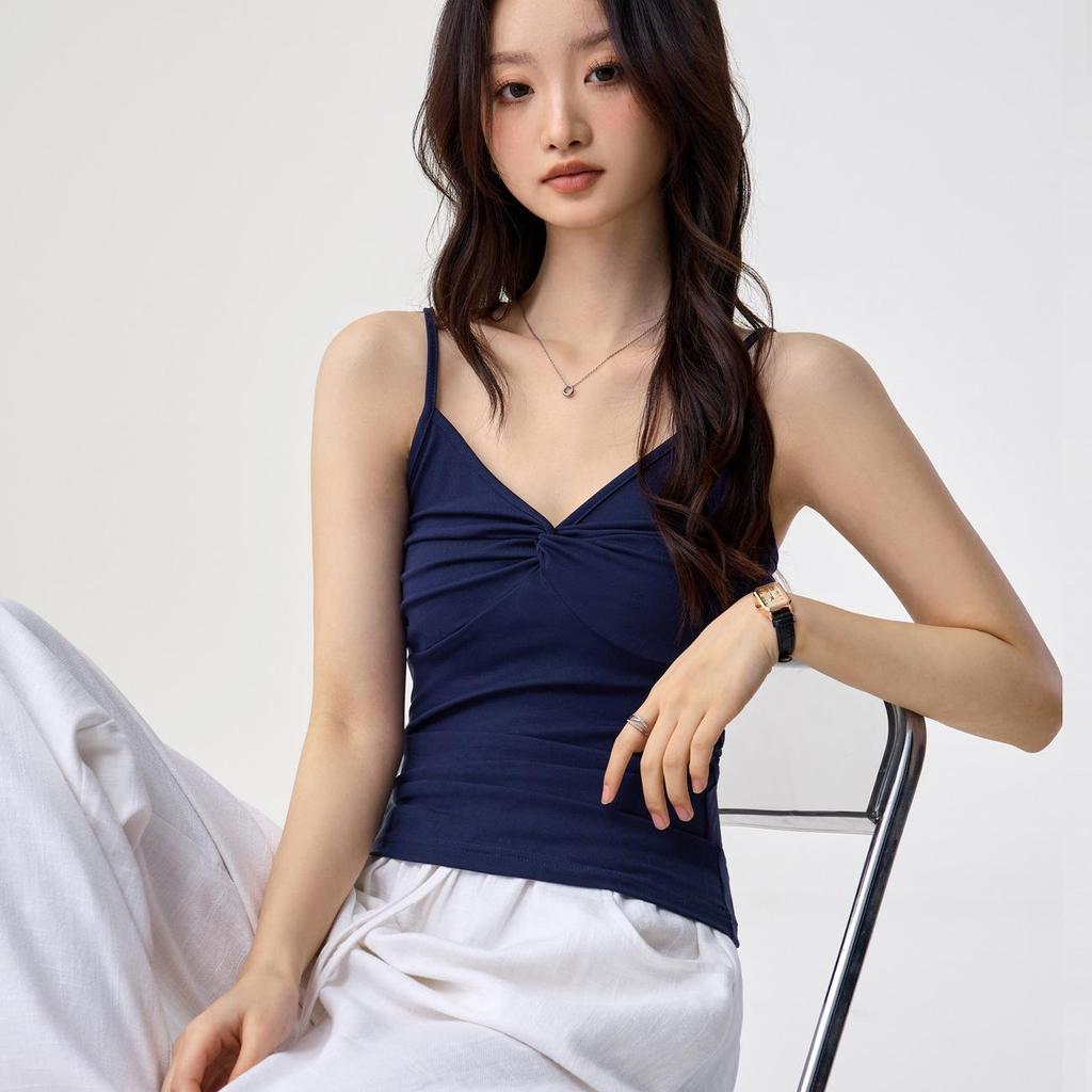 Damen Sommer Tencel Lyocell V-Ausschnitt Camisole - 260g Ärmelloses Rückenfreies Oberteil im Sanften Stil