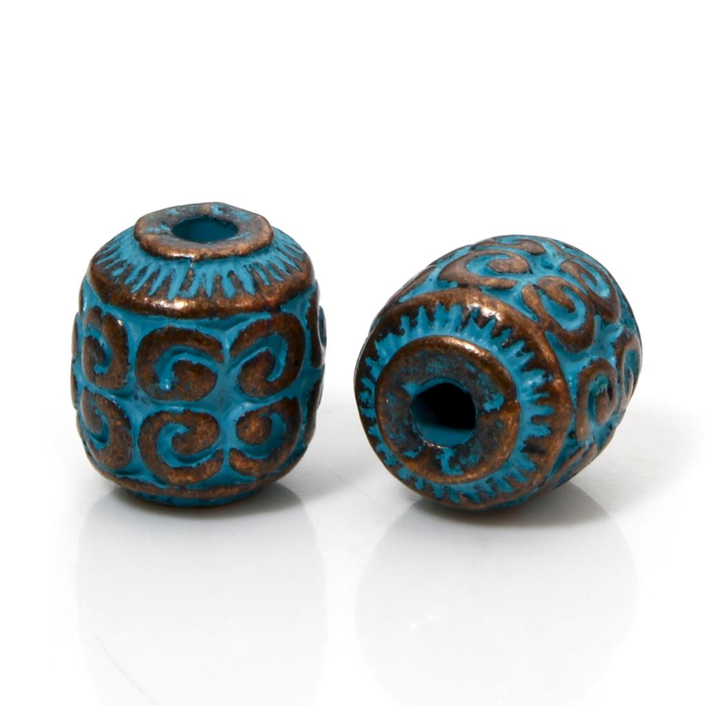 10 Pièces Alliage à Base de Zinc Perles Espacement Patinées Pour Fabrication de Bijoux DIY Charme Motif Rond Sculpté Cuivre Antique Bleu Fermoirs