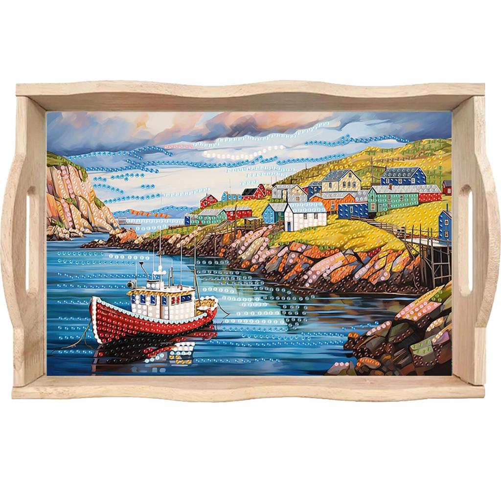 Diamond Painting Wooden Tray with Handle Wooden DIY Diamond Painting Tray Kit Serving Platter for Home Dining and Parties