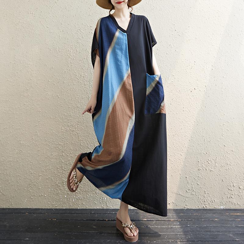 DIMANAF 2025 Summer Plus Size Dress Basic Women Casual Loose Vintage New Oversized Floral Dress Maxi