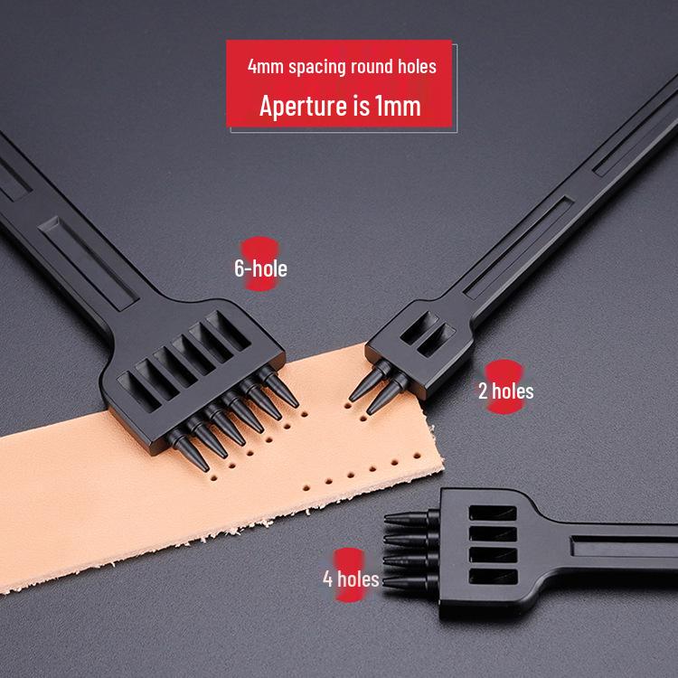Black Round Hole Punch Set for DIY Leather Craft - 2, 4, 6 Holes