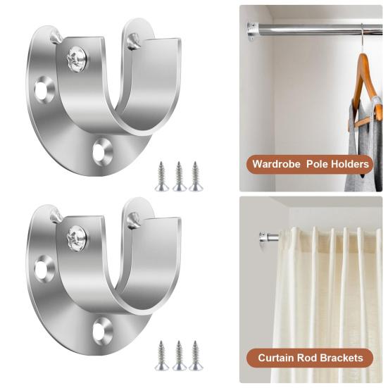 1/4/8Pcs Stainless Steel Closet Rod Holders Strong Load-bearing