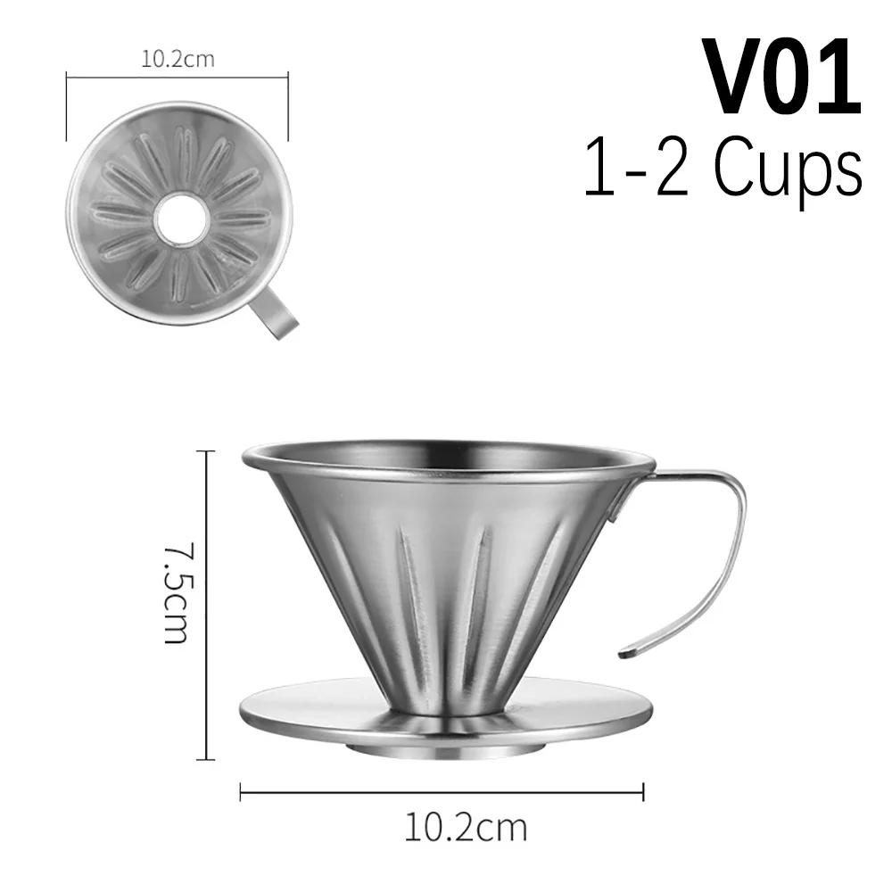 Kaffee-Dripper aus Edelstahl Tropfkaffee-Filtertasse Barista Pour Over Kaffeezubereitungstasse Handgebrühter Kaffeefilter V01 V02