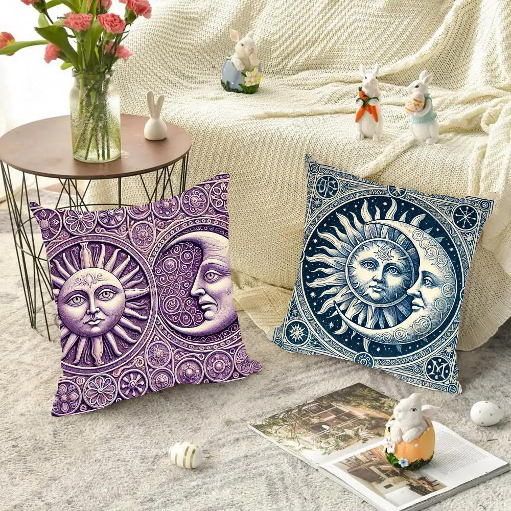 1pc Tarot Cute Sun Moon Art Pillow Case Square Bedroom Sofa Leisure Comfort Cushion Car Living Room Home Decoration