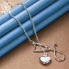 925 Sterling Silver 18 Inch Stethoscope Heart Pendant Necklace Jewelry