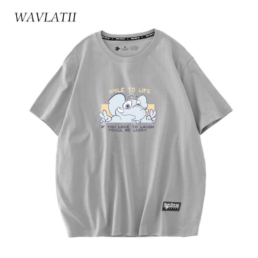 WAVLATII 2022 Nowe Różowe T-shirty z Nadrukiem Kreskówkowym dla Kobiet 100% Bawełna Casualowe Damskie Oversize Topy na Lato WT2203