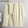 BITCED Spring and Autumn Laid-back Style Knitted Set, Sleeveless Vest, Sweater, Cardigan and Trousers, Three-piece Set