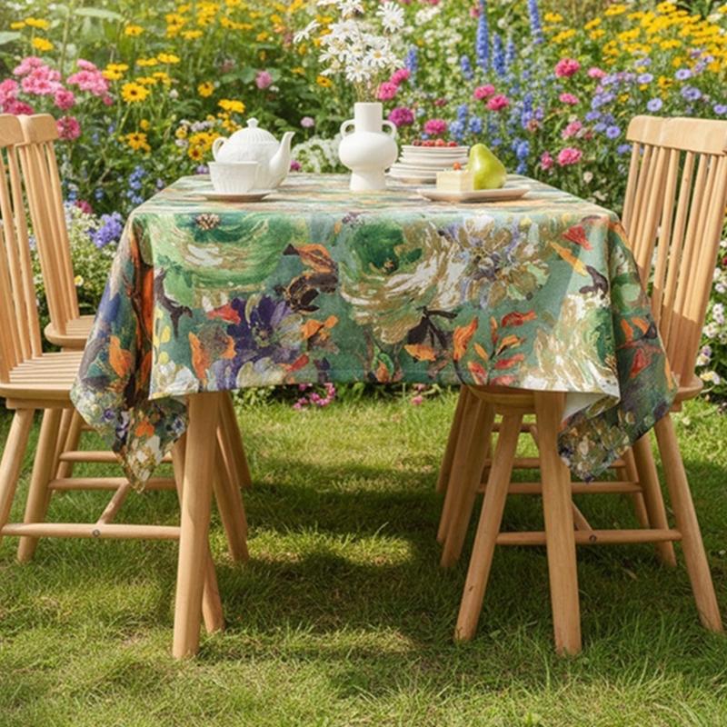 Stylish Florals Print Tablecloth Multipurpose Polyester Materials for Dining Party Home Decoration