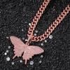 THE BLING KING Big Butterfly Pendant Necklaces Pink Cuban Chain Iced Out Cubic Zircon FashionHiphop Jewelry
