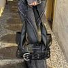 Retro Luxury Belt Buckle Shoulder Bag, Y2k Hot Girl Motorcycle Bag, Fashion Rivet Large Capacity Handbag Crossbody Dumpling Bag