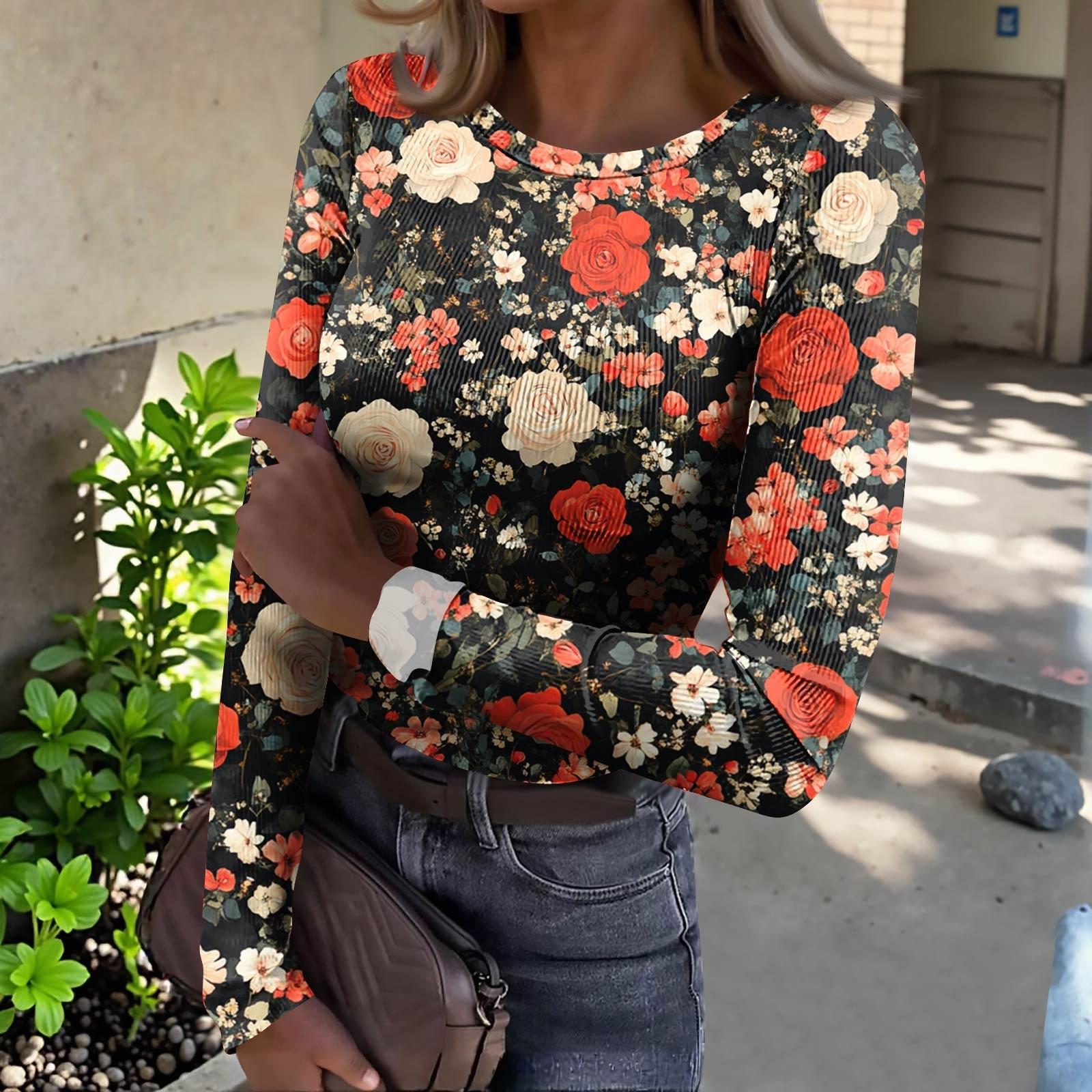 

Женская футболка с облегающим низом, модная повседневная с градиентным принтом, пуловер с круглым вырезом и длинными рукавами L красный