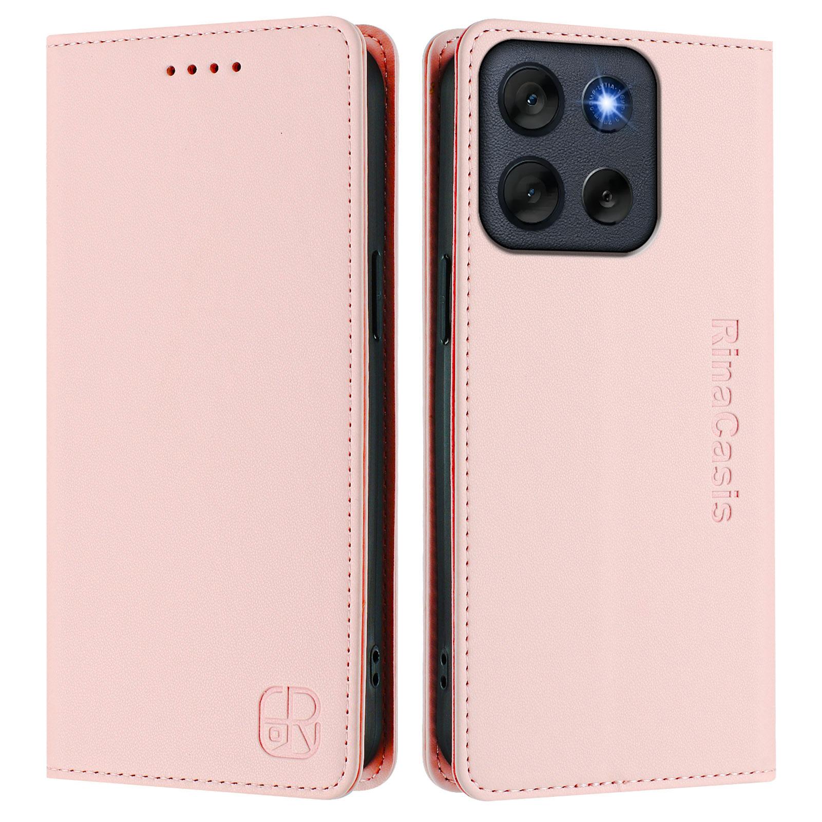 

For Motorola Moto G56 5G Leather Case RINACASIS RC01 Phone Cover with RFID Blocking Wallet Stand Pink