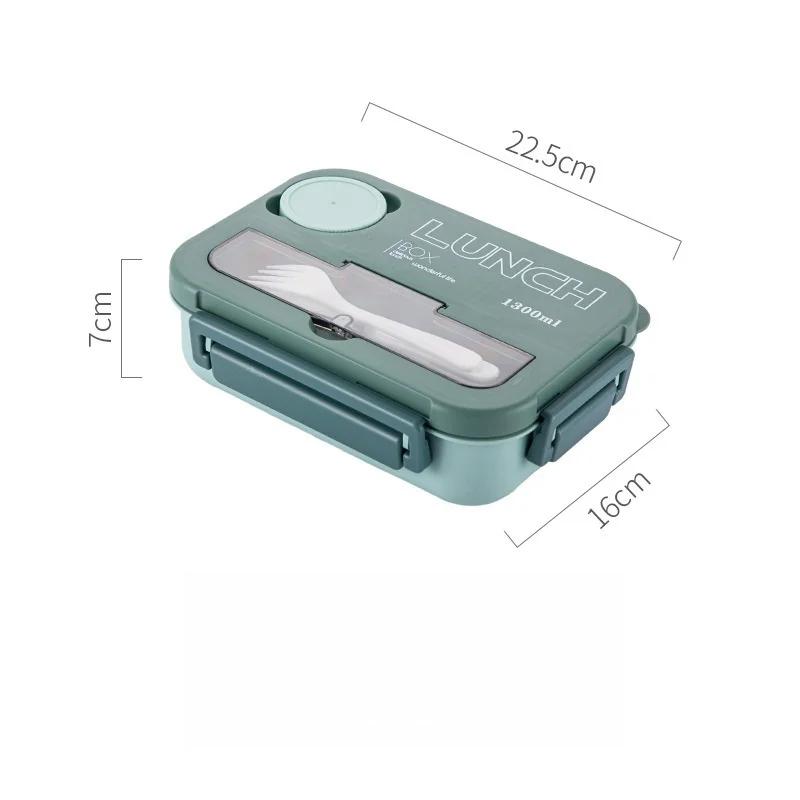 Přihrádka 1300ml přenosná krabička na oběd pro děti Studentská kancelář Bento krabička s vidličkou a lžící Mikrovlnná nádoba na jídlo