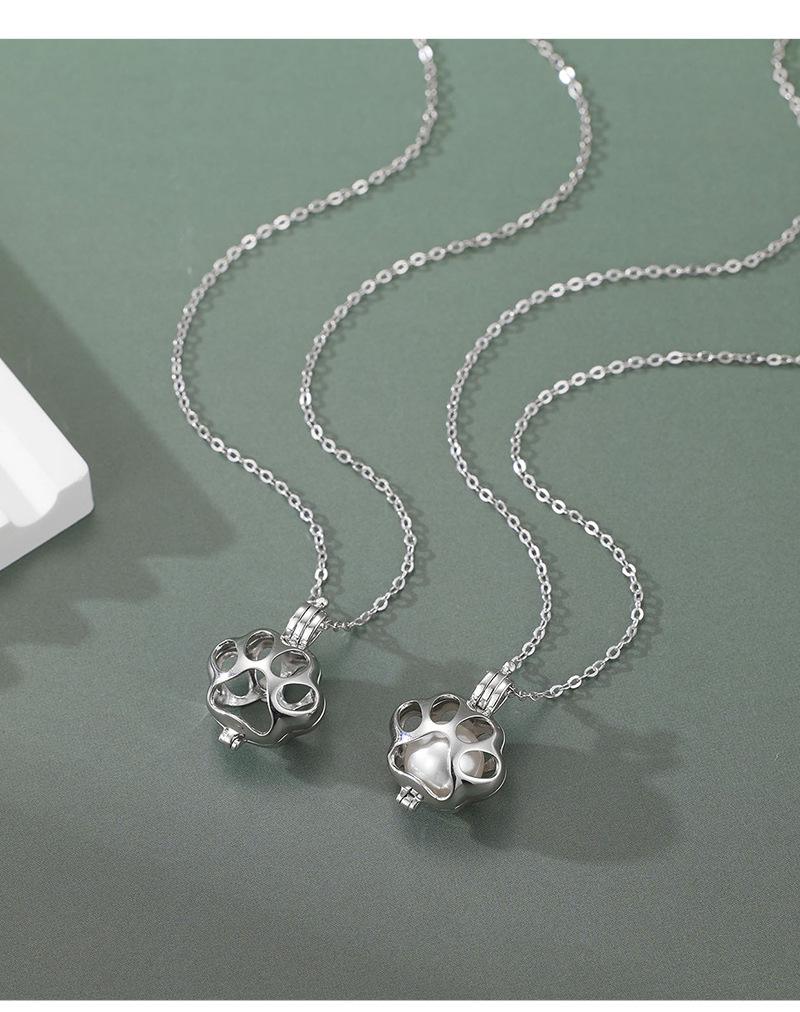 S925 Sterling Silver Cat Paw Pendant Necklace with Openable Cage