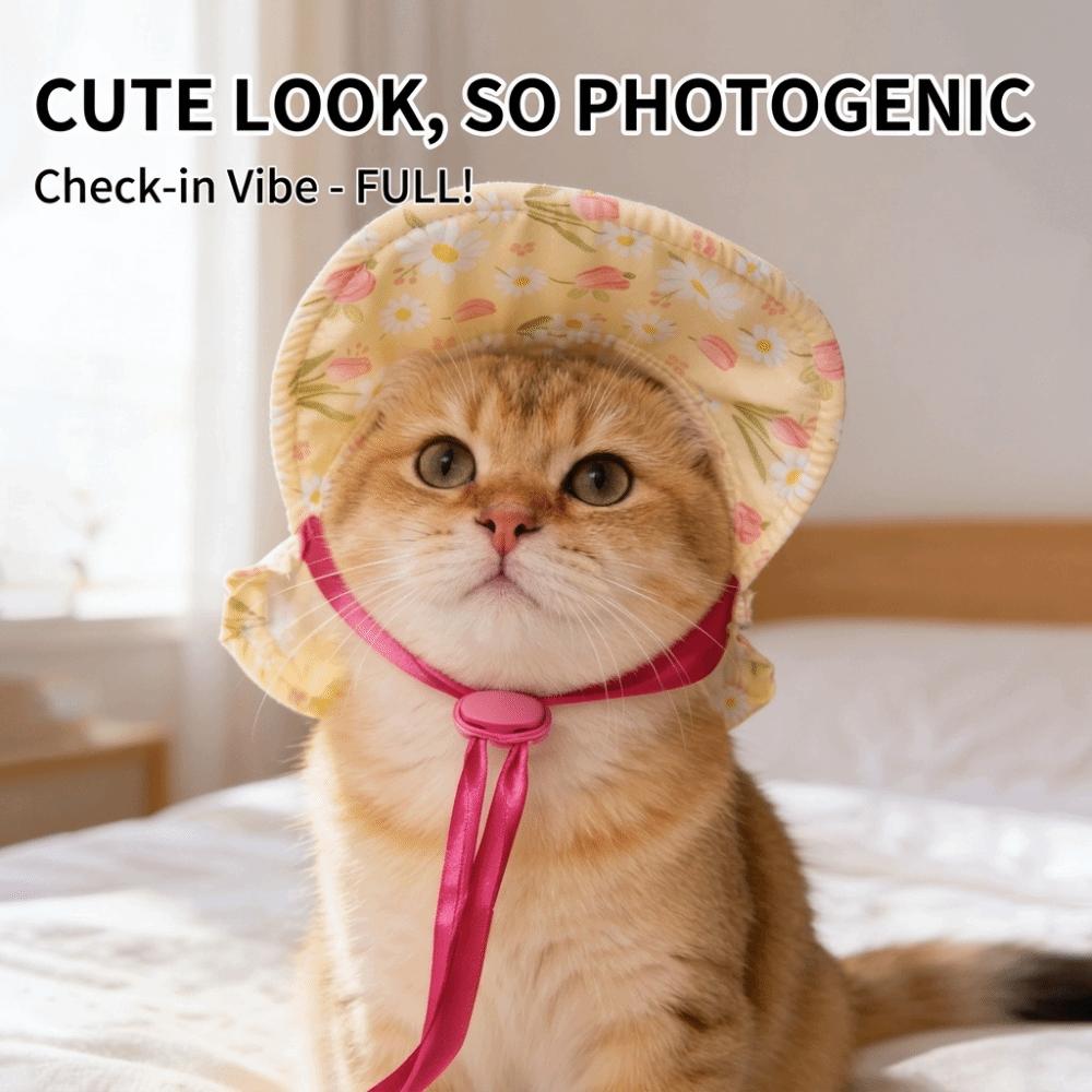 Cute Dog Hat Floral Print Pet Headwear Breathable Pet Photo Prop  Photo Shooting
