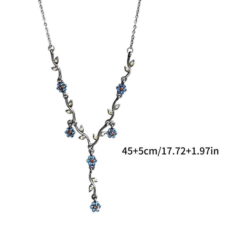 Adjustable Length Blue Plum Flower Necklace Comfortable Lightweight Neckchain Trendy Accessory for Casual Outfits