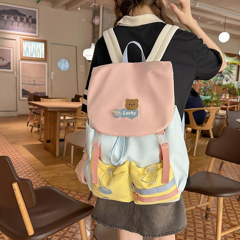 Schoolbag dopamine contrasting color junior high school schoolbag female retro flip college style backpack cute small fresh backpack