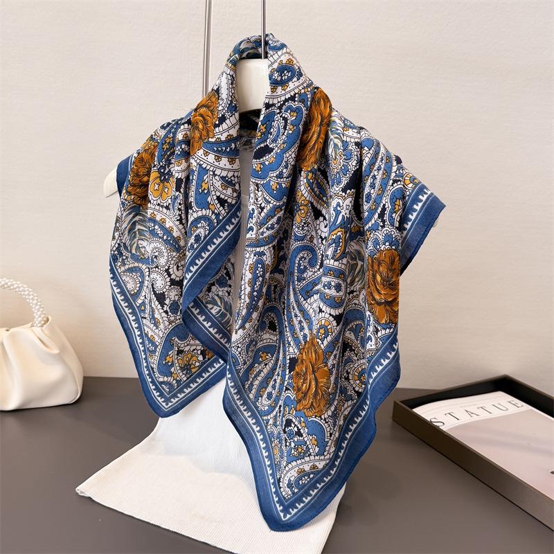 65*65cm Soft Head Scarves Women Decoration Square Scarf Luxury Paisley Print Cotton Feel Headscarf Warm Foulard Bandana Neck Tie