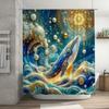 Fancy Blue Whale Shower Curtain Decorative Pattern Print Bathroom Liner for Home Decoration (Blue Gold)