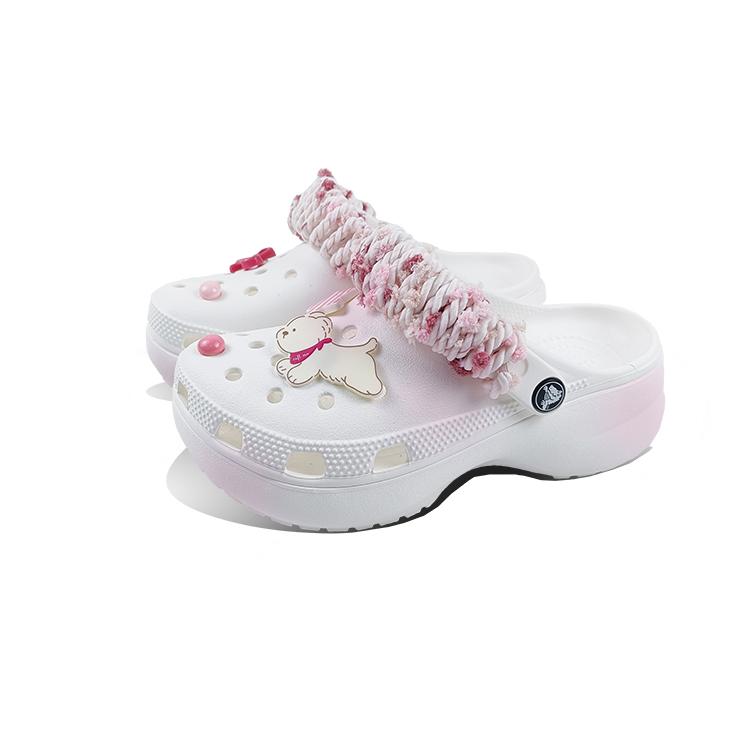 Crocs Classic Platform Clog EVA Sweet Dog Shadow Classic Cloud Dopamine Girly Cute Gradient Hand-Painted Hole Shoes Women's White