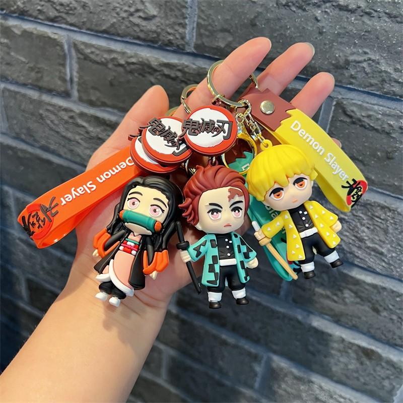 6PCS Demon Slayer Animation Design Figure POLYVINYL CHLORIDE Car Key Ring Adorable Animation Rubber Material Keyring Bagpack Innovative Couple Pendant