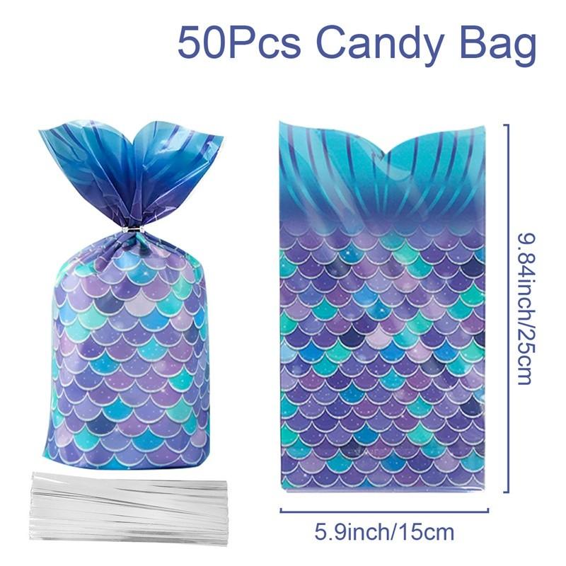 Mermaid Party Plastic Goodie Bags Mermaid Tail Candy Gift Bags for Mermaid One Birthday Sea Themed Party Decor Baby Shower Favor