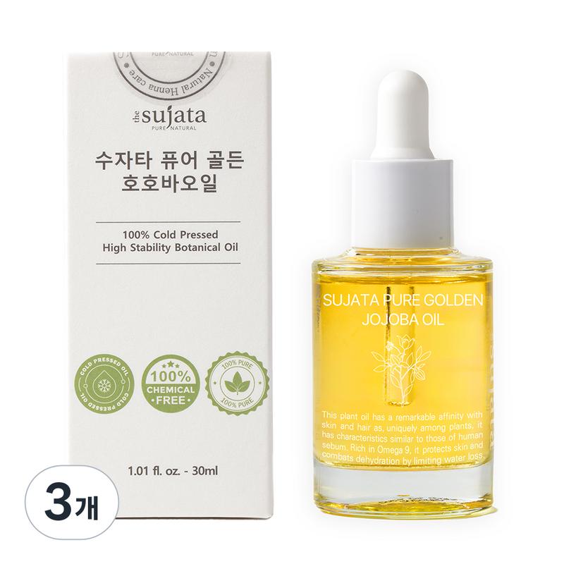 Sujata Cold-Pressed Unrefined Pure Jojoba Oil, 30ml, 3 pcs